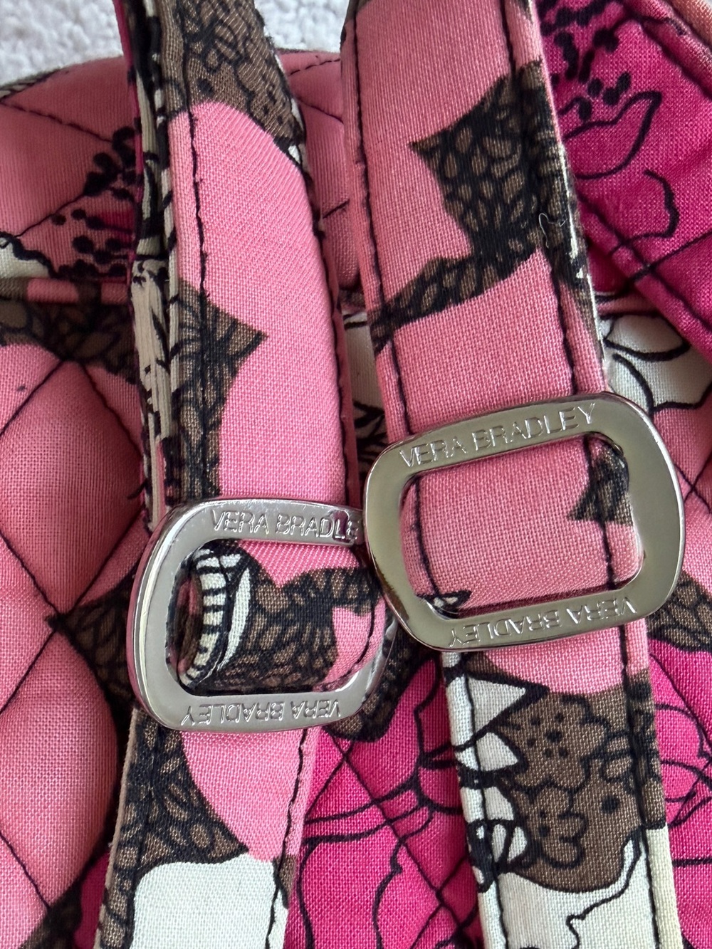 Like New Vera Bradley Quilted Floral Pink and Brown Women’s Backpack - Picture 7 of 13